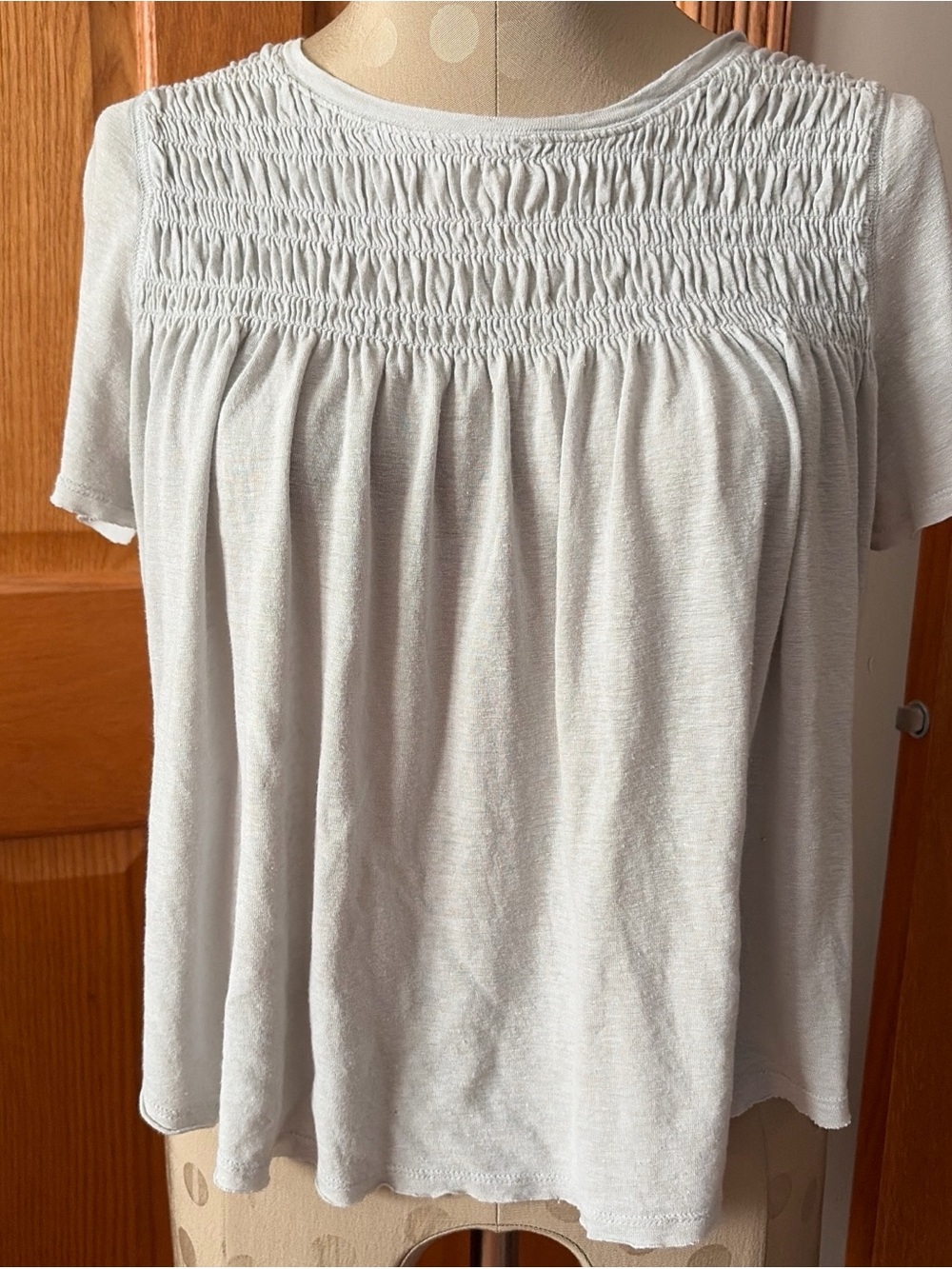 Free People White Smocked Yoke Short Sleeve Tee
